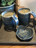 These pottery mugs are locally made. Each piece is unique to the next.