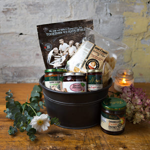 Filled with items from Guelph and Cambridge, this basket is a great choice for someone visiting or new to Guelph. Rootham's award-winning preserves, plus kettle chips and multigrain pita crackers from Barrie's Asparagus.