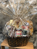 Hostess Gift Basket makes a great gift when visiting friends or family. Local tortilla chips, salsa, crackers and red pepper jelly, fudge, tea and more. 