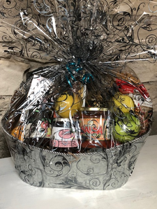 This Thinking of You Gift Basket is a perfect way to send your love for those grieving or ill. A selection of fruit mixed with local jam, crackers, cookies, tortilla chips, salsa, tea and more. 
